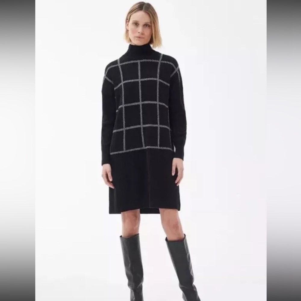 NWT Barbour Women’s Black White Plaid Wool‎ Blend Marsha Knit Dress Small